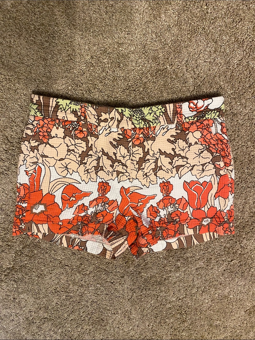 Rene Lezard Floral High-Waist Shorts in Orange and Brown